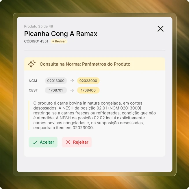 Revisão de produto com classificação fiscal NCM e CEST