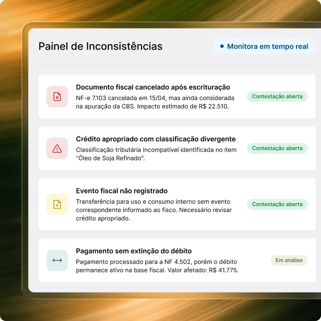 Painel de inconsistências da apuração com divergências e contestações