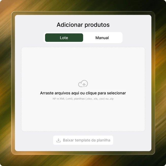 Painel de upload de produtos em lote ou manual